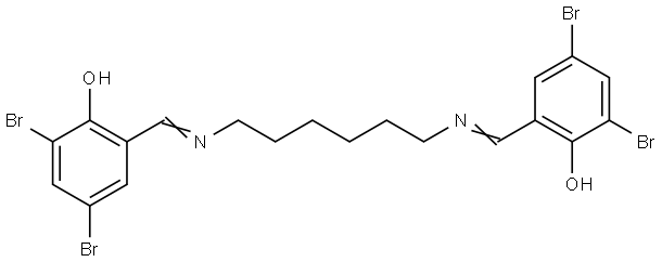 2,4-DIBROMO-6-{(E)-[((E)-6-{[(E)-(3,5-DIBROMO-2-HYDROXYPHENYL)METHYLIDENE]AMINO}HEXYL)IMINO]METHYL}PHENOL 结构式