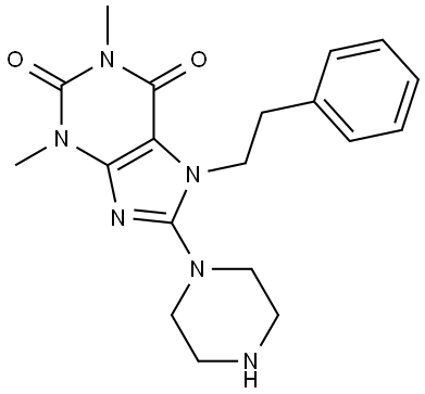 1,3-DIMETHYL-7-(2-PHENYLETHYL)-8-(1-PIPERAZINYL)-3,7-DIHYDRO-1H-PURINE-2,6-DIONE 结构式