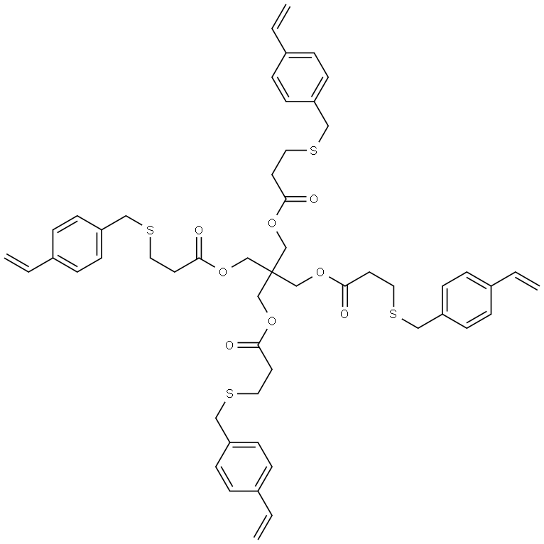 3-[(4-乙烯基苯基)甲基]硫叉基丙酸-1,1′-[2,2-双[[3-[[(4-乙烯基苯基)甲基]硫叉基]-1-氧叉基丙氧基]甲基]-1,3-丙叉基]酯 结构式