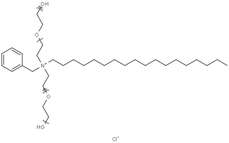 Α,Α'-(十八烷基苯甲基亚氨基)双-2,1-亚乙基-双-Ω-羟基-聚(氧亚乙基)氯化物 结构式