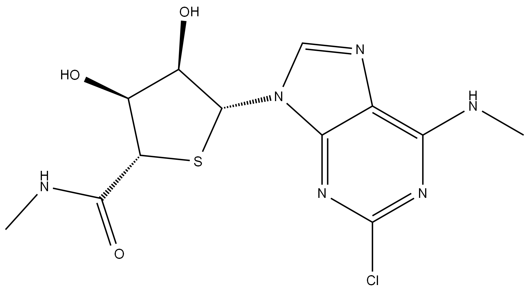 1-[2-Chloro-6-(methylamino)-9H-purin-9-yl]-1-deoxy-N-methyl-4-thio-β-D-ribofuranuronamide 结构式