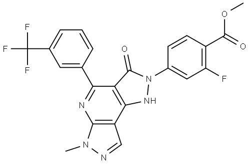 Benzoic acid, 4-[3,6-dihydro-6-methyl-3-oxo-4-[3-(trifluoromethyl)phenyl]dipyrazolo[3,4-b:3′,4′-d]pyridin-2(1H)-yl]-2-fluoro-, methyl ester (9CI, ACI) 结构式