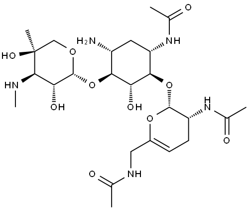 D-Streptamine, O-2,6-bis(acetylamino)-2,3,4,6-tetradeoxy-α-D-glycero-hex-4-enopyranosyl-(1→4)-O-[3-deoxy-4-C-methyl-3-(methylamino)-β-L-arabinopyranosyl-(1→6)]-N3-acetyl-2-deoxy- 结构式