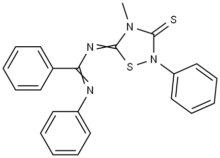 N(4-ME-2-PH-3-THIOXO-1,2,4-THIADIAZOLIDIN-5-YLIDENE)N'-PH-BENZENECARBOXIMIDAMIDE 结构式