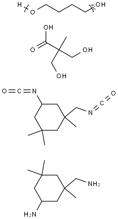 聚四亚甲基二醇-异佛尔酮二异氰酸酯-二羟甲基丙酸-异佛尔酮二胺聚合物 结构式