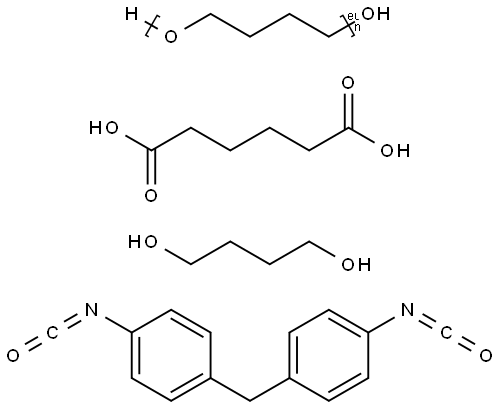 己二酸与1,4-丁二醇、Α-氢-Ω-羟基聚(氧基-1,4-亚丁基)和1,1'-亚甲基双[4-异氰酸基苯]的聚合物 结构式