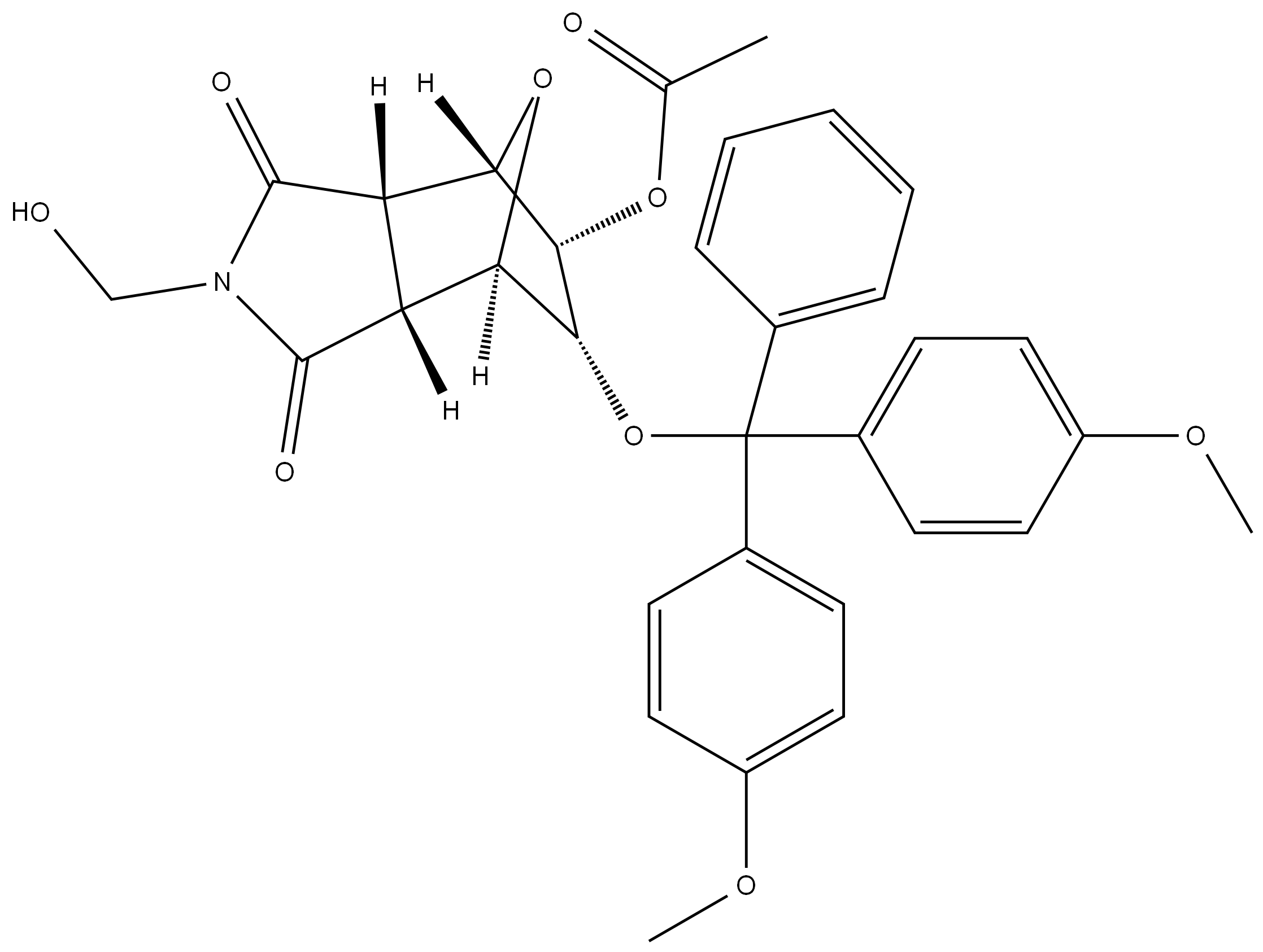 (3aR,4R,5R,6S,7S,7aS)-6-(bis(4-methoxyphenyl)(phenyl)methoxy)-2-(hydroxymethyl)-1,3-dioxooctahydro-1H-4,7-epoxyisoindol-5-yl acetate 结构式