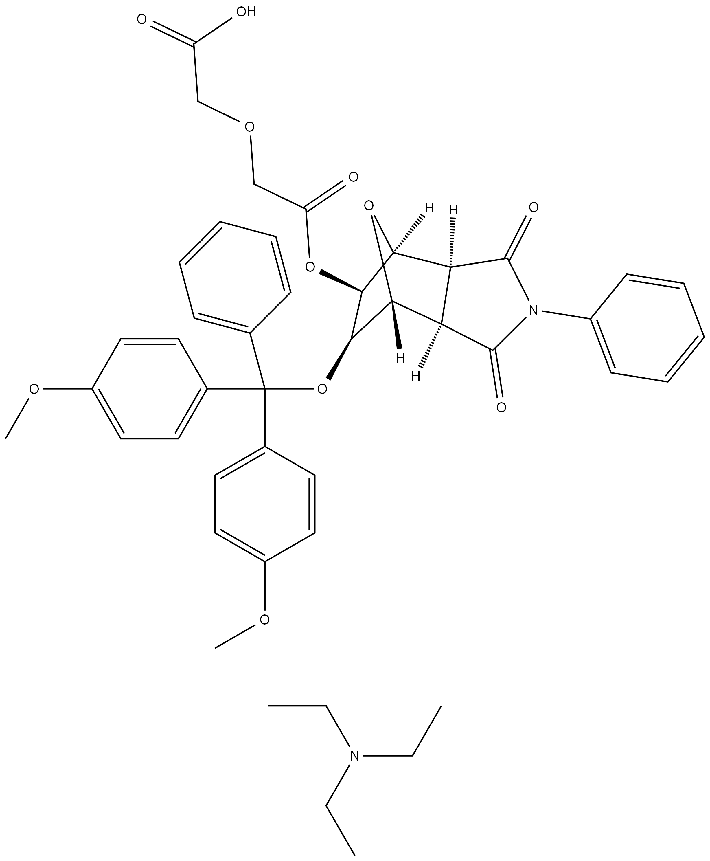 triethylamine 2-(2-(((3aR,4R,5R,6S,7S,7aS)-6-(bis(4-methoxyphenyl)(phenyl)methoxy)-1,3-dioxo-2-phenyloctahydro-1H-4,7-epoxyisoindol-5-yl)oxy)-2-oxoethoxy)acetate 结构式