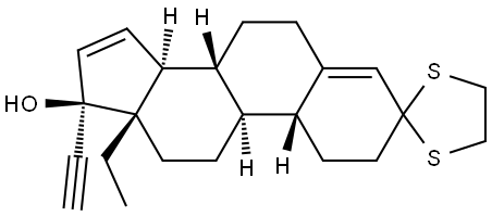 18,19-Dinorpregna-4,15-dien-20-yn-3-one, 13-ethyl-17-hydroxy-, cyclic 1,2-ethanediyl mercaptole, (17α)- (9CI) 结构式