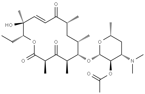 Oxacyclotetradec-11-ene-2,4,10-trione, 6-[[2-O-acetyl-3,4,6-trideoxy-3-(dimethylamino)-β-D-xylo-hexopyranosyl]oxy]-14-ethyl-13-hydroxy-3,5,7,9,13-pentamethyl-, (3R,5R,6S,7S,9R,11E,13S,14R)- 结构式