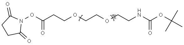 O-[2-(BOC-氨基)乙基]-O′-[3-(N-琥珀酰亚胺氧基)-3-氧代丙基]聚乙二醇 5000 结构式