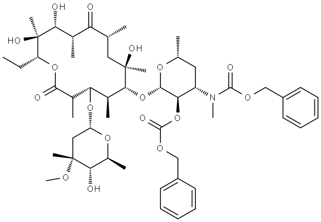 Erythromycin, N-demethyl-N-[(phenylmethoxy)carbonyl]-, 2'-(phenylmethyl carbonate) 结构式