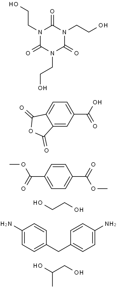 1,4-苯二羧酸二甲酯与1,3-二羟基-1,3-二氧-5-异苯并呋喃羧酸、1,2-乙二醇、4,4'-亚甲基二(苯胺)、1,2-丙二醇和1,3,5-三(2-羟乙基)-1,3,5-三嗪-2,4,6(1H,3H,5H)三酮的聚合物 结构式