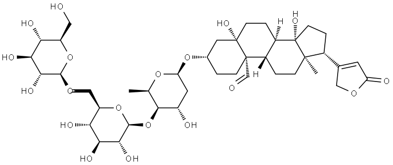 Card-20(22)-enolide, 3-[(O-β-D-glucopyranosyl-(1→6)-O-β-D-glucopyranosyl-(1→4)-2,6-dideoxy-β-D-xylo-hexopyranosyl)oxy]-5,14-dihydroxy-19-oxo-, (3β,5β)- 结构式