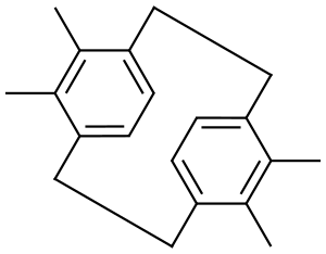 Tricyclo[8.2.2.24,7]hexadeca-4,6,10,12,13,15-hexaene, 5,6,11,12-tetramethyl-, stereoisomer 结构式