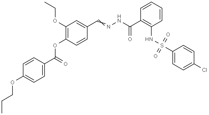 4-{(E)-[(2-{[(4-CHLOROPHENYL)SULFONYL]AMINO}BENZOYL)HYDRAZONO]METHYL}-2-ETHOXYPHENYL 4-PROPOXYBENZOATE 结构式