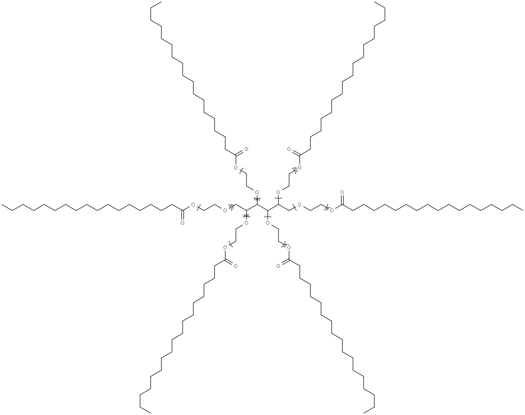 Α-氢-Ω-(1-氧代十八烷基)聚氧乙烯D-葡糖醇醚 结构式