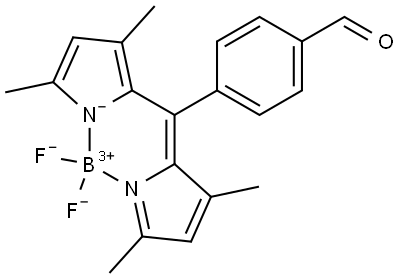 5,5-二氟-10-(4-甲酰基苯基)-1,3,7,9-四甲基-5H-二吡咯并[1,2-C:2',1'-F][1,3,2]二氮杂硼杂环 结构式