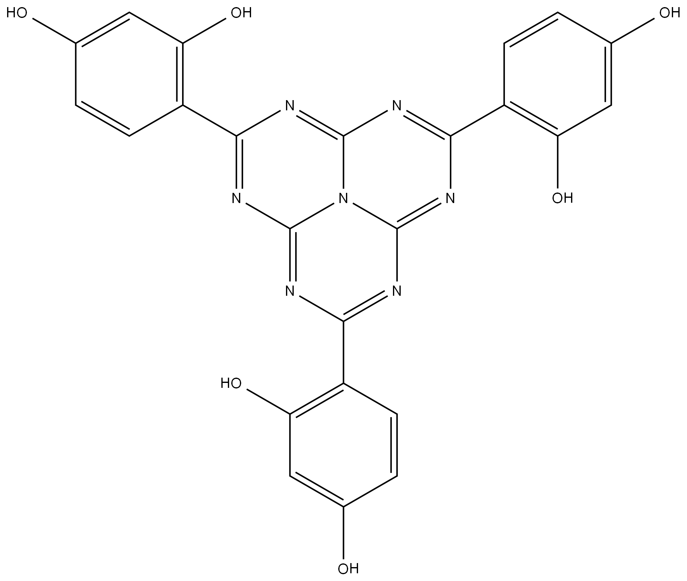 2,5,8-TRIS(2,4-DIHYDROXYPHENYL)-1,3,4,6,7,9,9B-HEPTAAZAPHENALENE 结构式