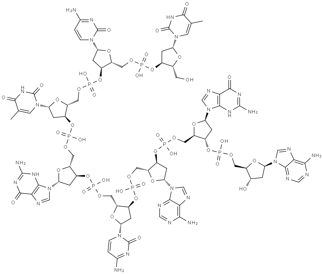 thymidylyl-(3'->5')-2'-deoxycytidylyl-(3'->5')-thymidylyl-(3'->5')-2'-deoxyguanylyl-(3'->5')-2'-deoxycytidylyl-(3'->5')-2'-deoxyadenylyl-(3'->5')-2'-deoxyguanylyl-(3'->5')-2'-deoxyadenosine 结构式