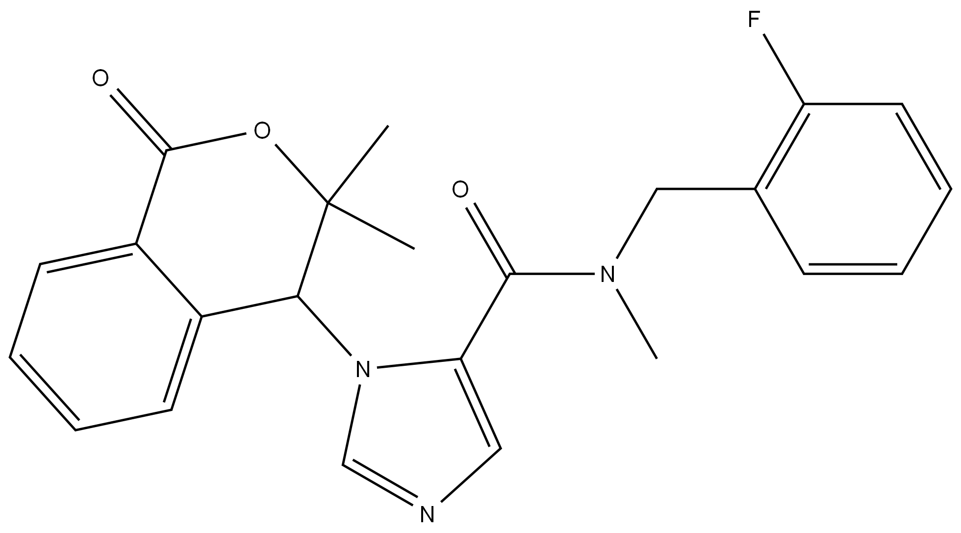 1H-Imidazole-5-carboxamide, 1-(3,4-dihydro-3,3-dimethyl-1-oxo-1H-2-benzopyran-4-yl)-N-[(2-fluorophenyl)methyl]-N-methyl- 结构式