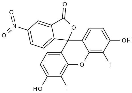 3',6'-dihydroxy-4',5'-diiodo-5-nitro-3H-spiro[isobenzofuran-1,9'-xanthen]-3-one 结构式