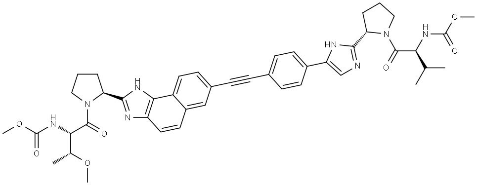 (2-Methoxy-1-{2-[7-(4-{2-[1-(2-methoxycarbonylamino-3-methyl-butyryl)-pyrrolidin-2-yl]-1H-imidazol-4-yl}-phenylethynyl)-3H-naphtho[1,2-d]imidazol-2-yl]-pyrrolidine-1-carbonyl}-propyl)-carbamicacidmethylester 结构式