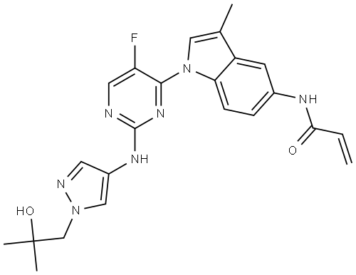 N-[1-[5-fluoro-2-[[1-(2-hydroxy-2-methyl-propyl)pyrazol-4-yl]amino]pyrimidin-4-yl]-3-methyl-indol-5-yl]prop-2-enamide 结构式