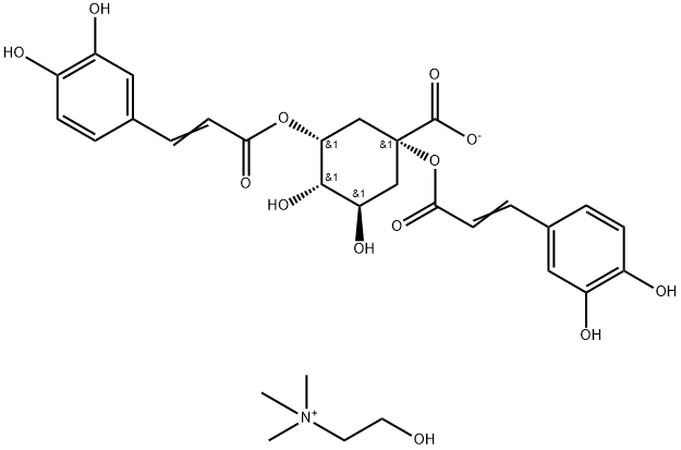 choline (1alpha,3alpha,4alpha,5beta)-1,3-bis[3,4-dihydroxycinnamoyloxy]-4,5-dihydroxycyclohexanecarboxylate 结构式