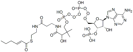 S-[2-[3-[[4-[[[(2R,3S,4R,5R)-5-(6-aminopurin-9-yl)-4-hydroxy-3-phosphonooxyoxolan-2-yl]methoxy-hydroxyphosphoryl]oxy-hydroxyphosphoryl]oxy-2-hydroxy-3,3-dimethylbutanoyl]amino]propanoylamino]ethyl] (E)-hex-2-enethioate 结构式