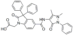 2-[5-[(1,5-dimethyl-3-oxo-2-phenyl-pyrazol-4-yl)carbamoyl]-2-oxo-3,3-d iphenyl-indol-1-yl]acetic acid 结构式