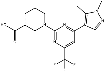 1-[4-(1,5-二甲基-1H-吡唑-4-基)-6-(三氟甲基)嘧啶-2-基]哌啶-3-羧酸 结构式