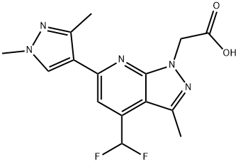 2-(4-(二氟甲基)-6-(1,3-二甲基-1H-吡唑-4-基)-3-甲基-1H-吡唑并[3,4-B]吡啶-1-基)乙酸 结构式