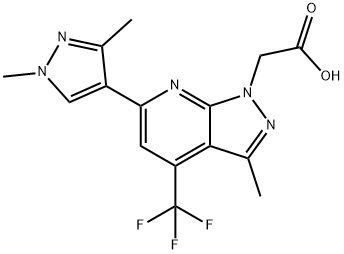 [6-(1,3-Dimethyl-1H-pyrazol-4-yl)-3-methyl-4-(trifluoromethyl)-1H-pyrazolo[3,4-b]pyridin-1-yl]acetic acid 结构式