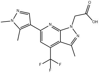 2-[6-(1,5-二甲基-1H-吡唑-4-基)-3-甲基-4-(三氟甲基)-1H-吡唑并[3,4-B]吡啶-1-基]乙酸 结构式