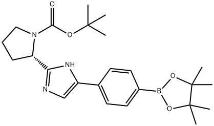 (S)-叔丁基2-(5-(4-(4,4,5,5-四甲基-1,3,2-二氧代硼戊环-2-基)苯基-1H-咪唑-2-基)吡咯烷-1-羧酸酯 结构式