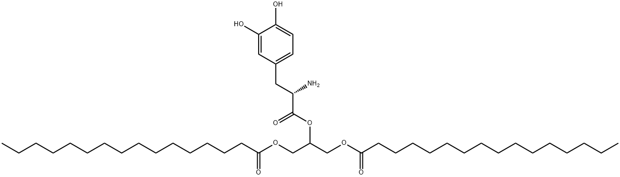 1,3-dihexadecanoyl-2-(2-amino-3-(3,4-dihydroxyphenyl)propanoyl)propane-1,2,3-triol 结构式