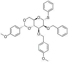 a-D-Mannopyranoside, phenyl 3-O-[(4-Methoxyphenyl)Methyl]-4,6-O-[(R)-(4-Methoxyphenyl)Methylene]-2-O-(phenylMethyl)-1-thio- 结构式