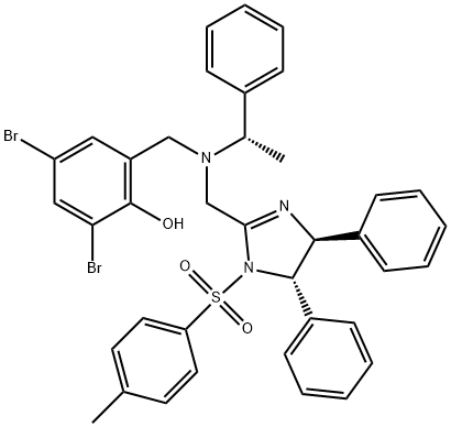 2,4-DIBROMO-6-[[[[(4S,5S)-4,5-DIHYDRO-4,5-DIPHENYL-1-TOSYL-1H-IMIDAZOL-2-YL]METHYL][(S)-1-PHENYLETHYL]AMINO]METHYL]PHENOL 结构式