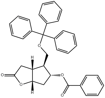 (-)-3-羰基-6-Β -三苯甲基氧-7-Α -苯甲酰氧-2-氧杂双环[ 3.3.0 ]辛烷 结构式