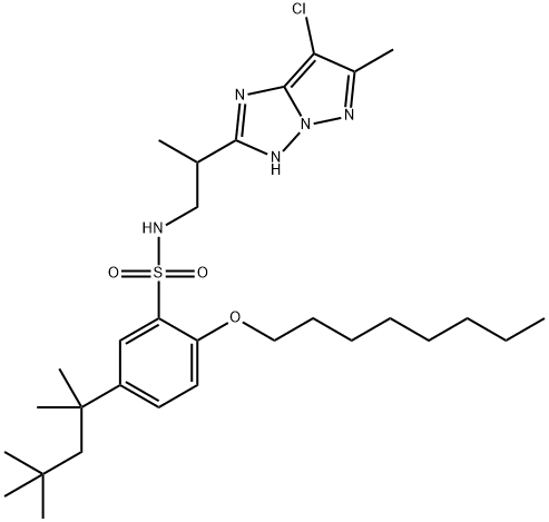 N-[2-(7-Chloro-6-methyl-1H-pyrazolo[1,5-b][1,2,4]triazol-2-yl)propyl]-2-octyloxy-5-(1,1,3,3-tetramethylbutyl)benzenesulfonamide 结构式