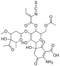 5-[4-(5-acetyl-5-hydroxy-4-methoxy-6-methyl-oxan-2-yl)oxy-6-(acetyloxy methyl)-3-hydroxy-5-[(Z)-2-isothiocyanatobut-2-enoyl]oxy-oxan-2-yl]-2- amino-5-hydroxy-3,6-dioxo-cyclohexene-1-carboxylic acid 结构式