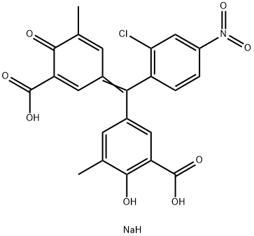 5-[(2-Chloro-4-nitrophenyl)[3-methyl-4-oxo-5-(sodiooxycarbonyl)-2,5-cyclohexadien-1-ylidene]methyl]-2-hydroxy-3-methylbenzoic acid sodium salt 结构式