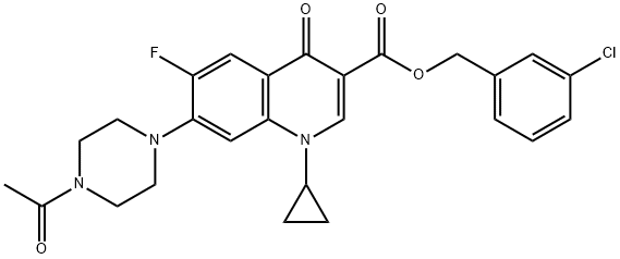 3-Quinolinecarboxylic acid, 7-(4-acetyl-1-piperazinyl)-1-cyclopropyl-6-fluoro-1,4-dihydro-4-oxo-, (3-chlorophenyl)Methyl ester 结构式