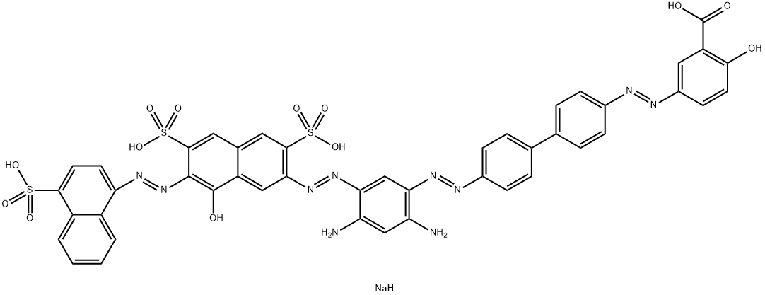 5-[[4'-[[2,4-Diamino-5-[[7-[(4-sodiosulfo-1-naphthalenyl)azo]-8-hydroxy-3,6-bis(sodiosulfo)-2-naphthalenyl]azo]phenyl]azo][1,1'-biphenyl]-4-yl]azo]-2-hydroxybenzoic acid sodium salt 结构式