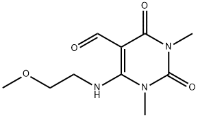 6-[(2-甲氧基乙基)氨基]-1,3-二甲基-2,4-二羰基-1,2,3,4-四氢-5-嘧啶甲醛 结构式