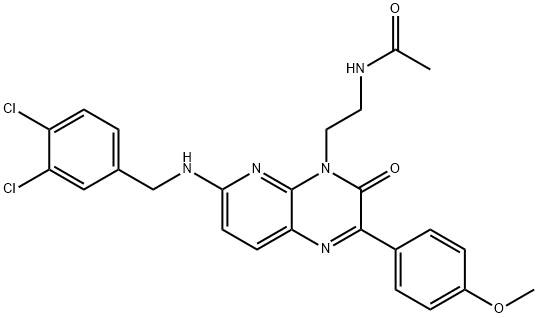 N-[2-[6-[[(3,4-二氯苯基)甲基]氨基]-2-(4-甲氧基苯基)-3-氧代-3,4-二氢吡啶并[2,3-B]吡嗪-4-基]乙基]乙酰胺 结构式