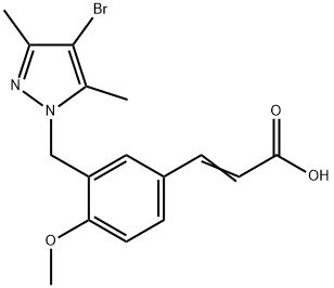 (2E)-3-{3-[(4-bromo-3,5-dimethyl-1H-pyrazol-1-yl)methyl]-4-methoxyphenyl}acrylic acid 结构式