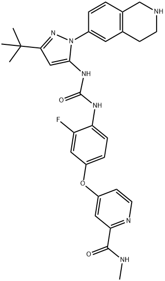 4-(4-(3-(3-(tert-Butyl)-1-(1,2,3,4-tetrahydroisoquinolin-6-yl)-1H-pyrazol-5-yl)ureido)-3-fluor 结构式
