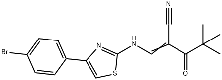 (Z)-3-{[4-(4-bromophenyl)-1,3-thiazol-2-yl]amino}-2-(2,2-dimethylpropanoyl)-2-propenenitrile 结构式
